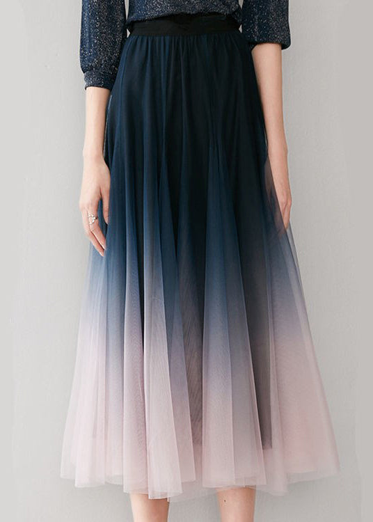 Gradient Color Blue Pink Colour Elastic Waist Tulle a Line Skirts Fall