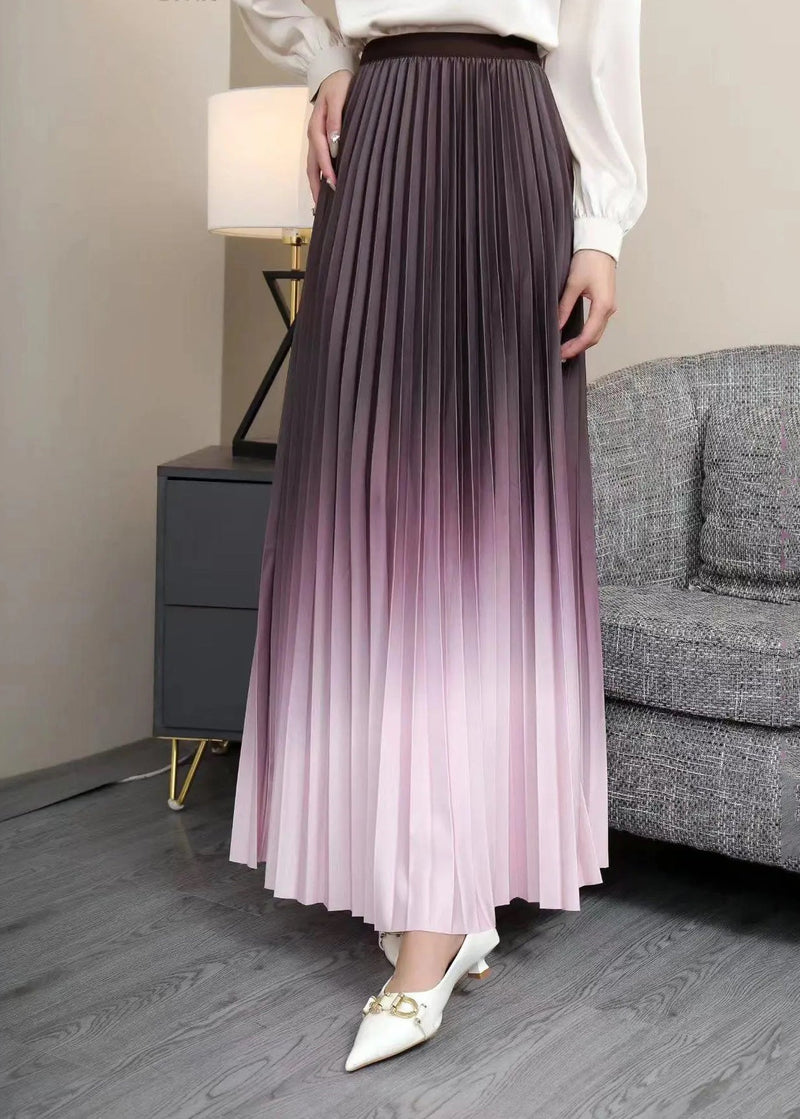 Gradient Color Grey Blue High Waist Pleated Skirts