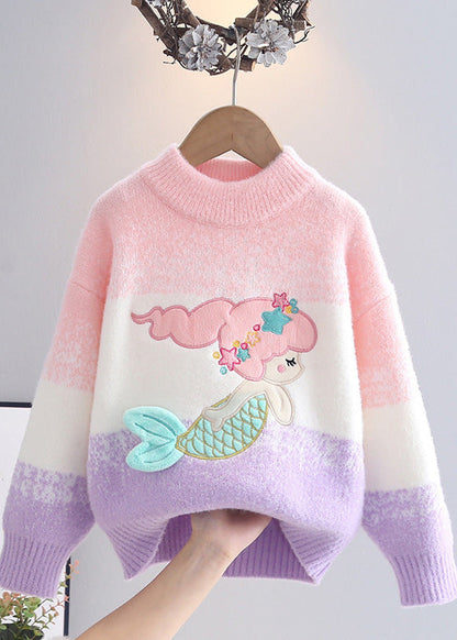 Gradient Color Pink Blue Warm Fleece Mermaid Cotton Knit Sweaters Spring