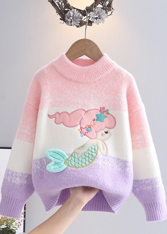Gradient Color Pink Blue Warm Fleece Mermaid Cotton Knit Sweaters Spring