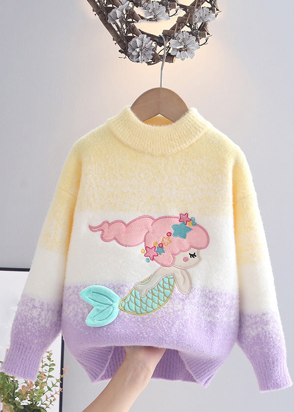 Gradient Color Pink Blue Warm Fleece Mermaid Cotton Knit Sweaters Spring