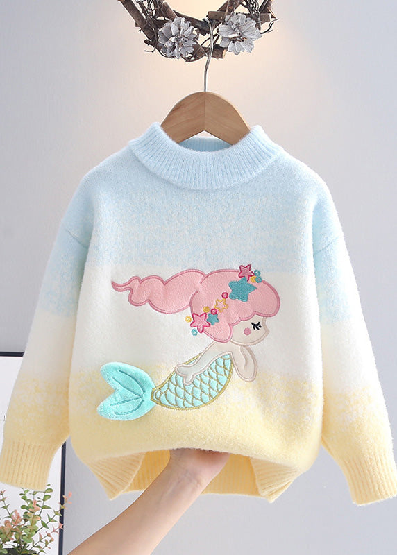 Gradient Color Pink Blue Warm Fleece Mermaid Cotton Knit Sweaters Spring