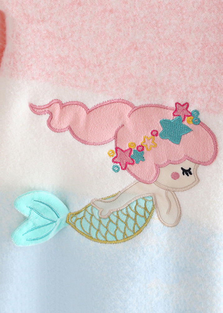 Gradient Color Pink Blue Warm Fleece Mermaid Cotton Knit Sweaters Spring