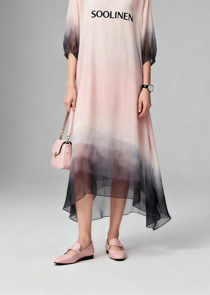 Gradient Color Pink V Neck Long Dress Summer