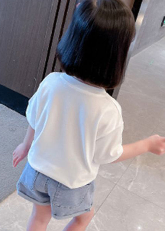 Gradient Color White O-neck Strawberry Print T Shirts Short Sleeve