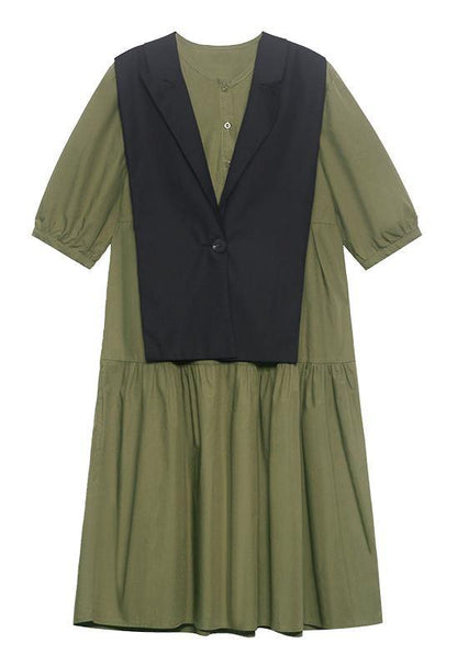 Grass Green Detachable Vest Dress Two Piece Suit