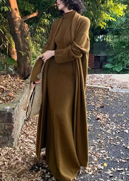 Grass Green Woolen Two Pieces Set Turtleneck Spring