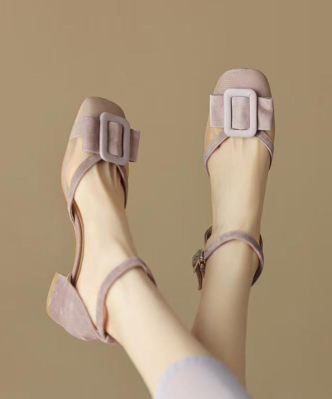 Grass Green Tulle Buckle Strap Splicing Chunky Sandals