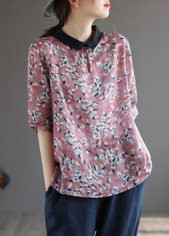 Grass Green Bamboo Turn-down Collar Print Summer Shirt Half Sleeve
