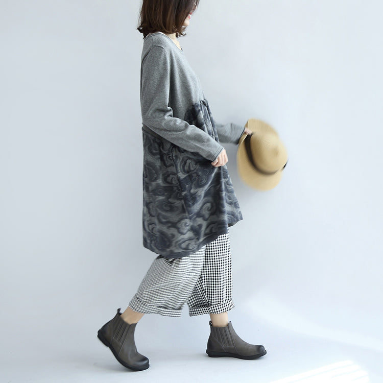 Gray Clouds Print Patchwork Winter Dresses Sweat Dress Cotton Maternity Clothing