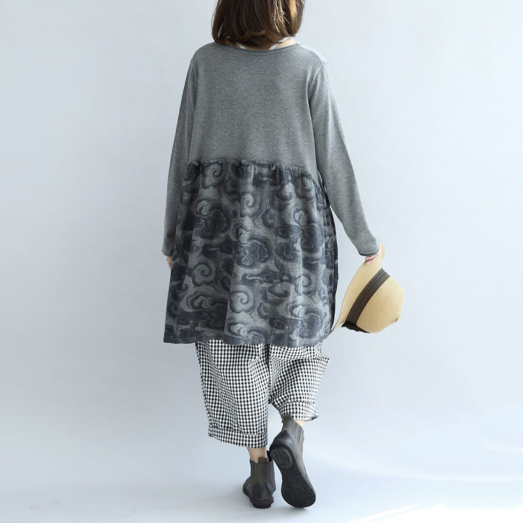 Gray Clouds Print Patchwork Winter Dresses Sweat Dress Cotton Maternity Clothing