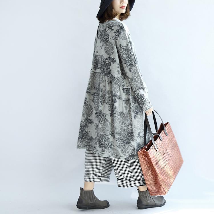 Gray Knit Print Cotton Dresses Oversized Pullover Maternity Dress Blouses