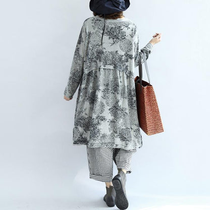 Gray Knit Print Cotton Dresses Oversized Pullover Maternity Dress Blouses