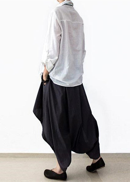 Gray Layered Linen Carrot Pants Plus Sized Linen Pants Asymmetrical Design