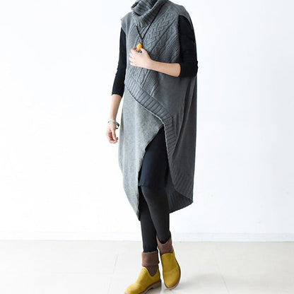 Gray Sweaters Set Warm Knit Dresses Two Pieces Cross Design Spring