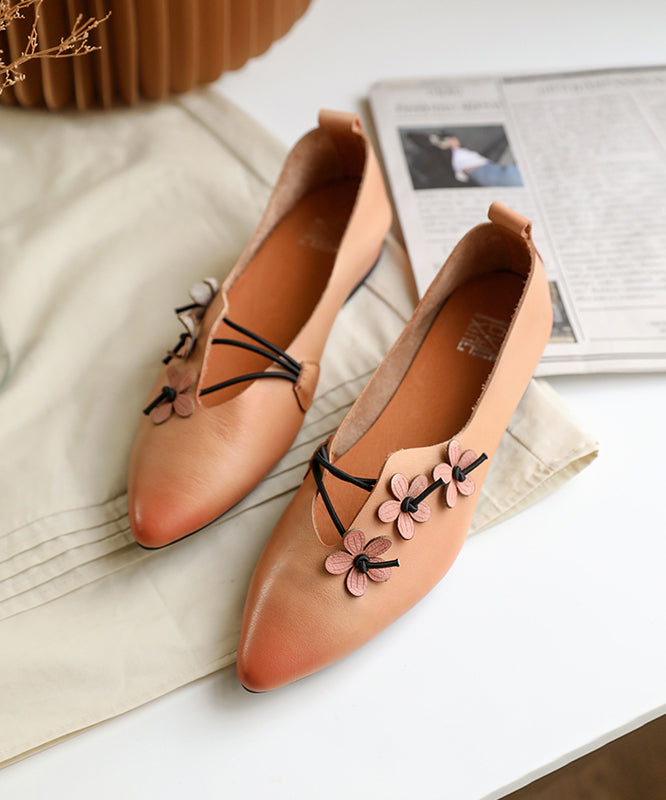 Green Asymmetrical Flat Shoes Pointed Toe Cowhide Leather Flat Shoes for