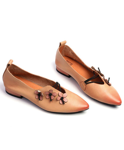 Green Asymmetrical Flat Shoes Pointed Toe Cowhide Leather Flat Shoes for