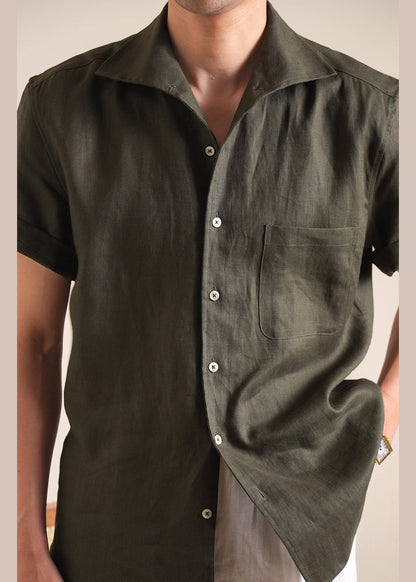 Green Button Pockets Cotton Shirts Peter Pan Collar