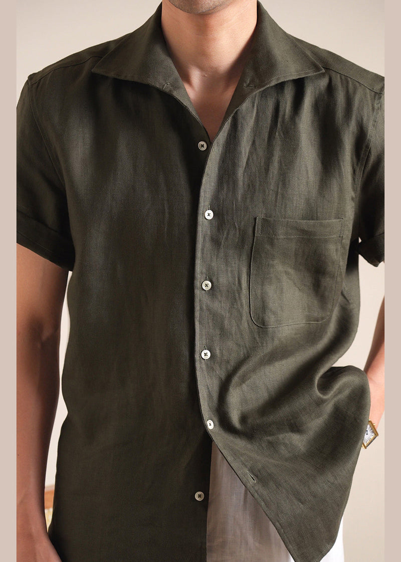Green Button Pockets Cotton Shirts Peter Pan Collar