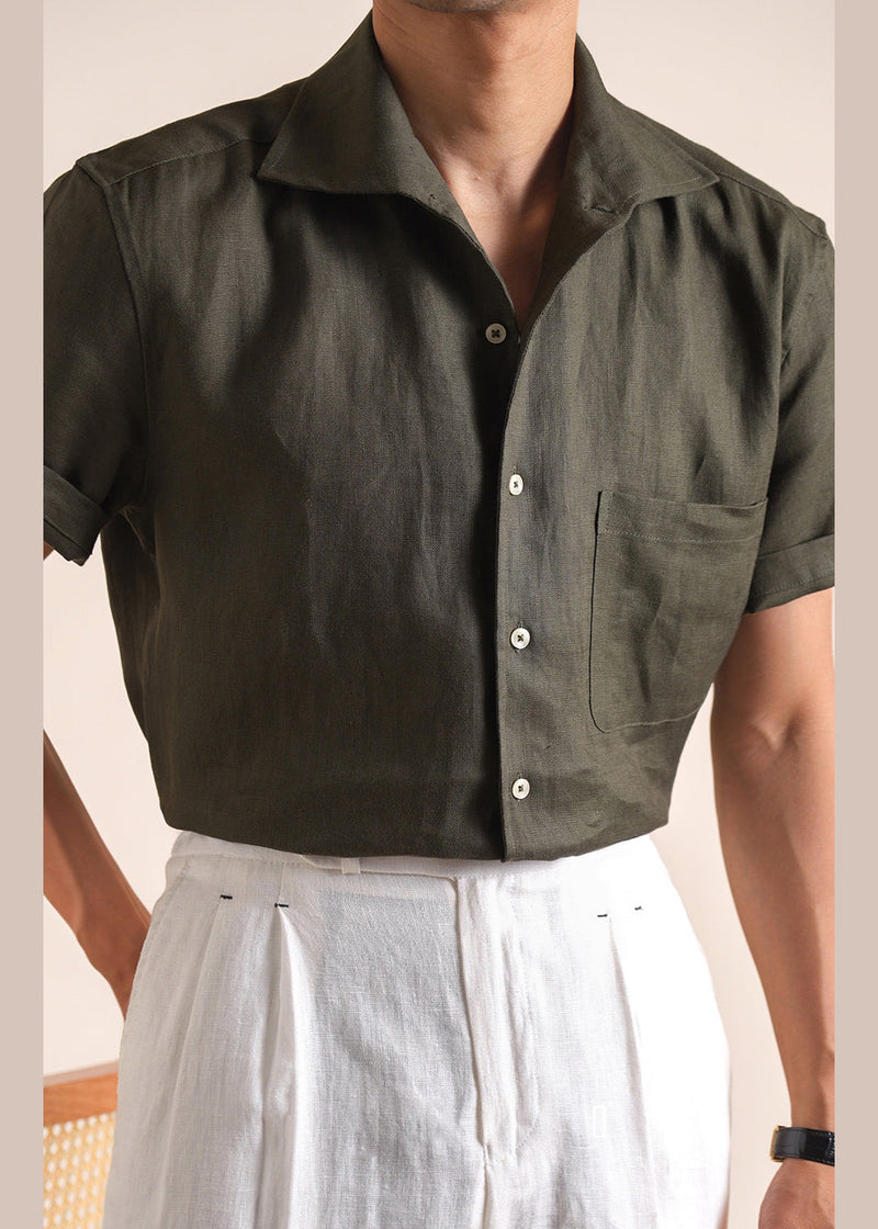 Green Button Pockets Cotton Shirts Peter Pan Collar