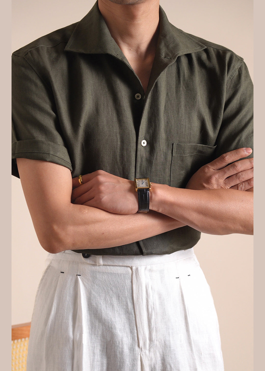 Green Button Pockets Cotton Shirts Peter Pan Collar