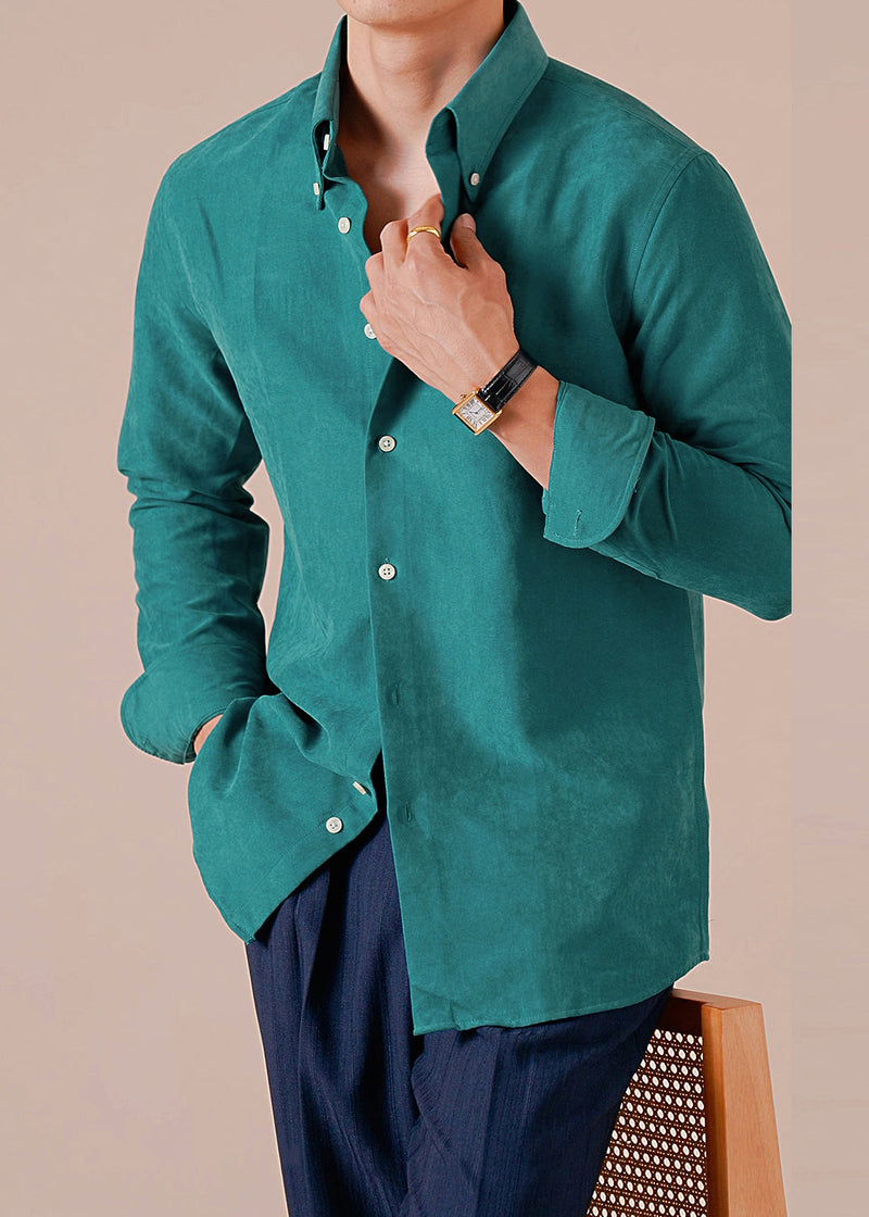 Green Button Cotton Shirt Peter Pan Collar Long Sleeve