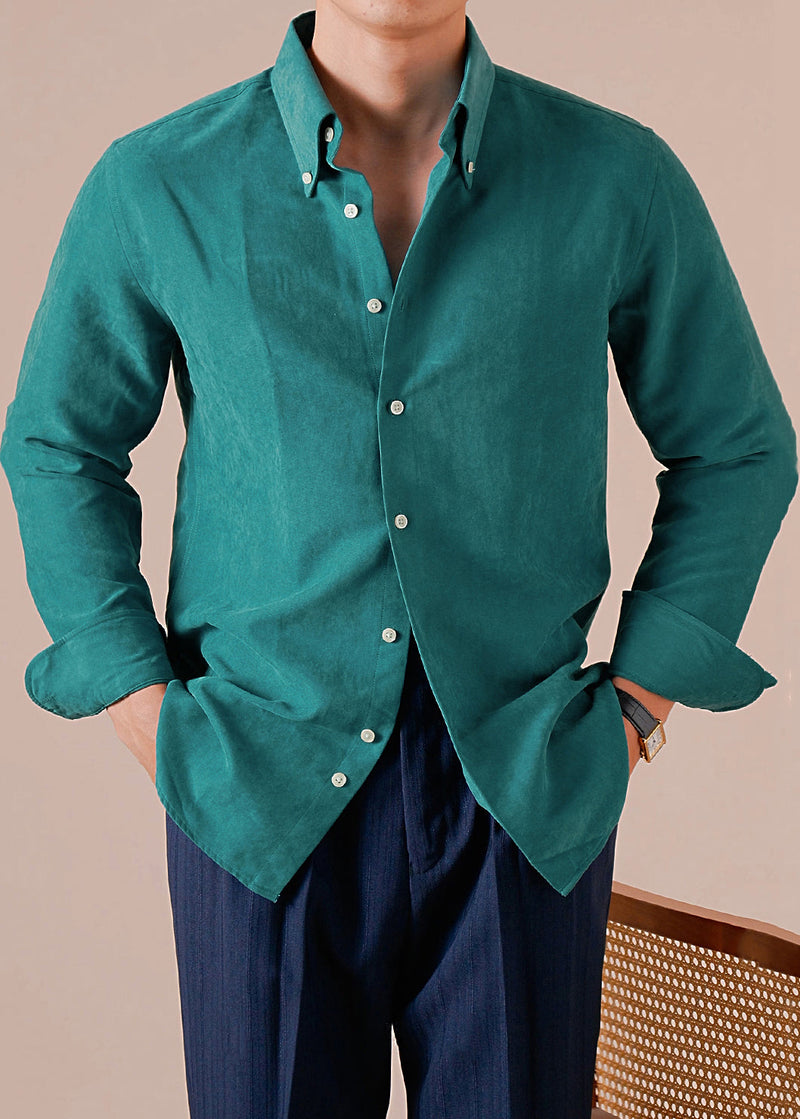 Green Button Cotton Shirt Peter Pan Collar Long Sleeve