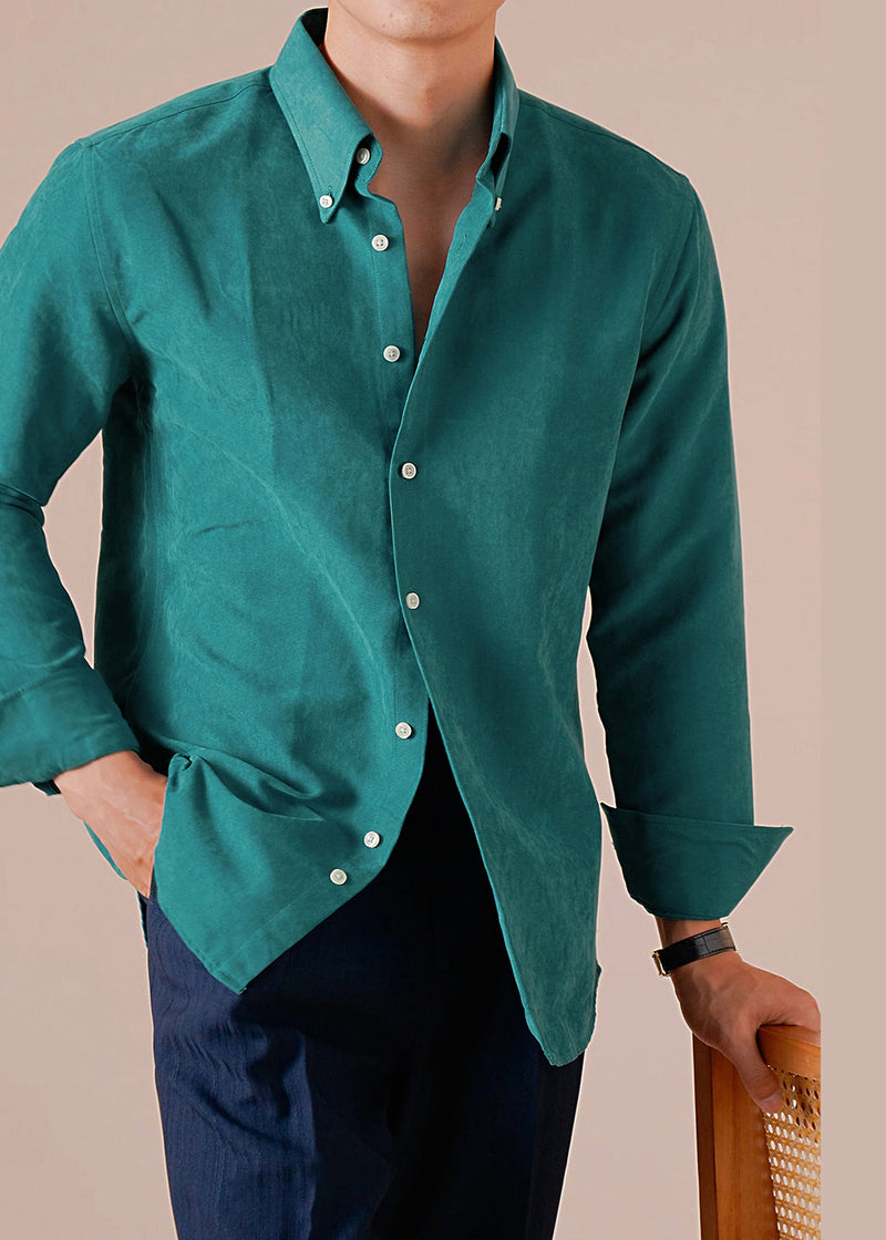 Green Button Cotton Shirt Peter Pan Collar Long Sleeve