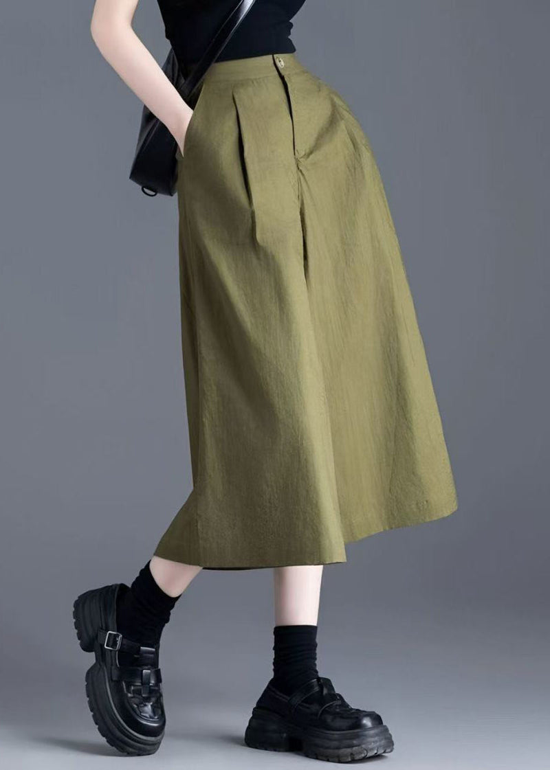 Green Button Linen Wide Leg Pants High Waist