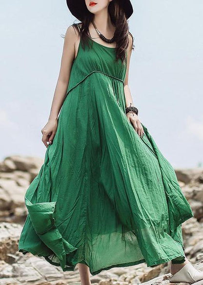 Green Cotton Clothes Fine Summer Color Double Layer Hem Dress