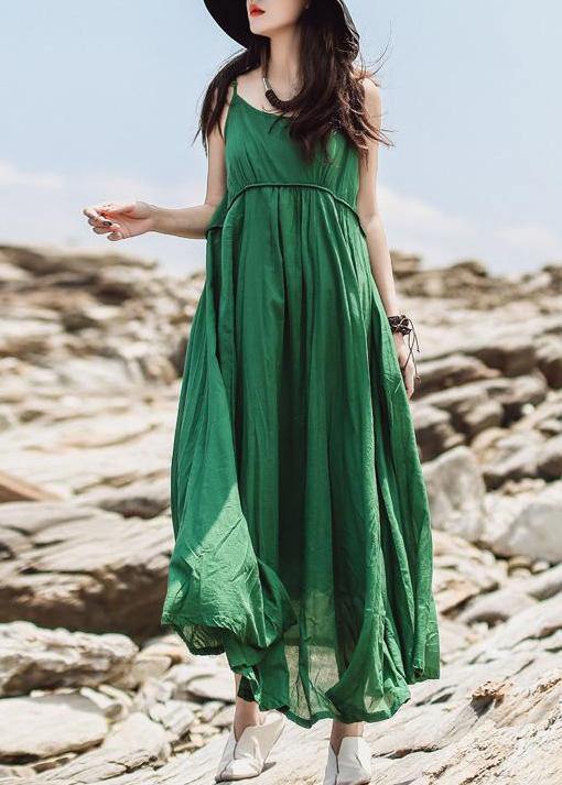 Green Cotton Clothes Fine Summer Color Double Layer Hem Dress