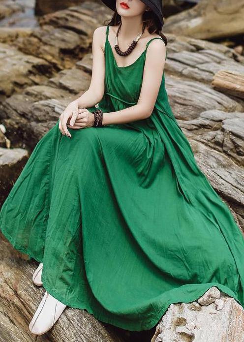 Green Cotton Clothes Fine Summer Color Double Layer Hem Dress