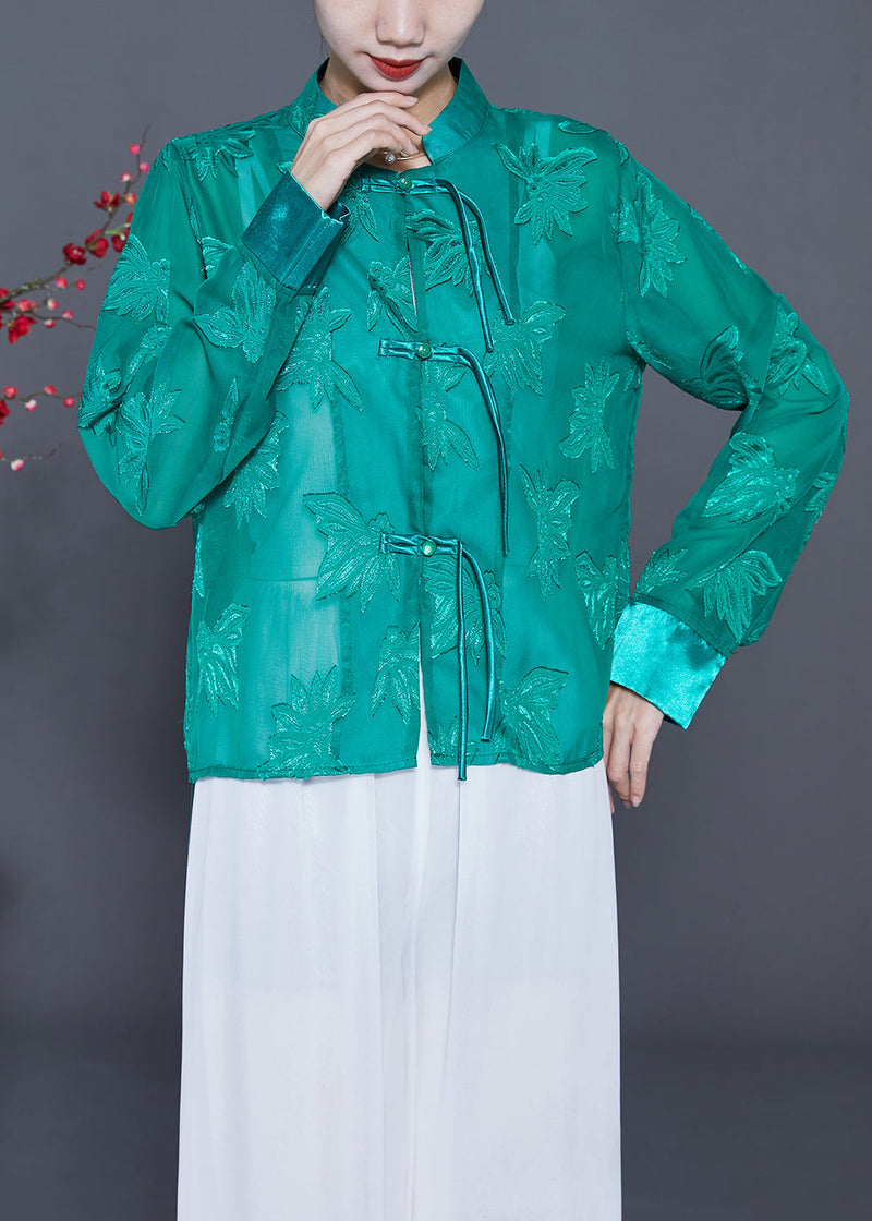 Green Chinese Style Tulle Upf 50+ Top Embroideried Tassel Summer