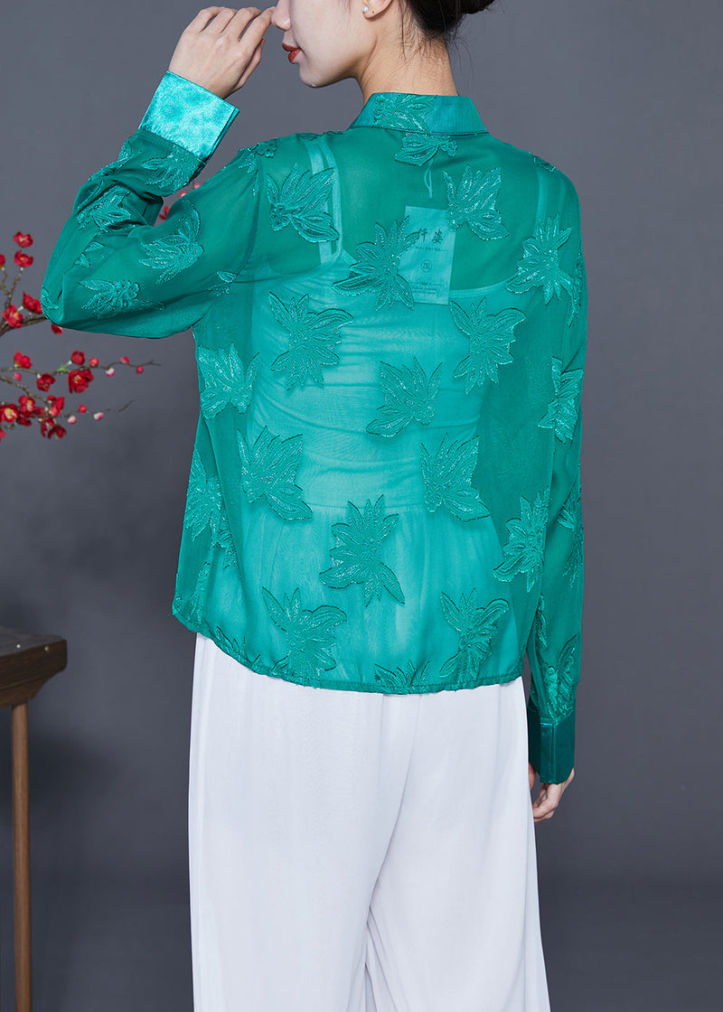 Green Chinese Style Tulle Upf 50+ Top Embroideried Tassel Summer