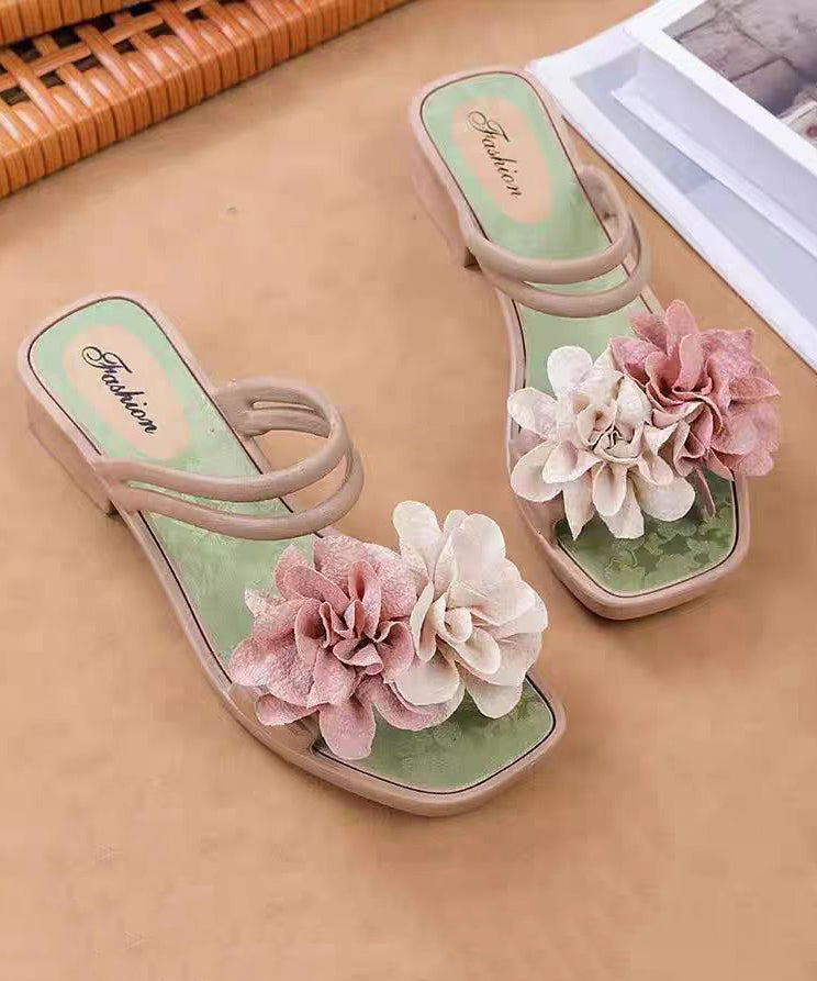 Green Chunky Splicing Slide Sandals Peep Toe