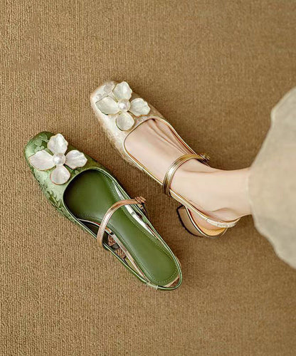 Green Chunky Chinese Style Buckle Strap Splicing Sandals