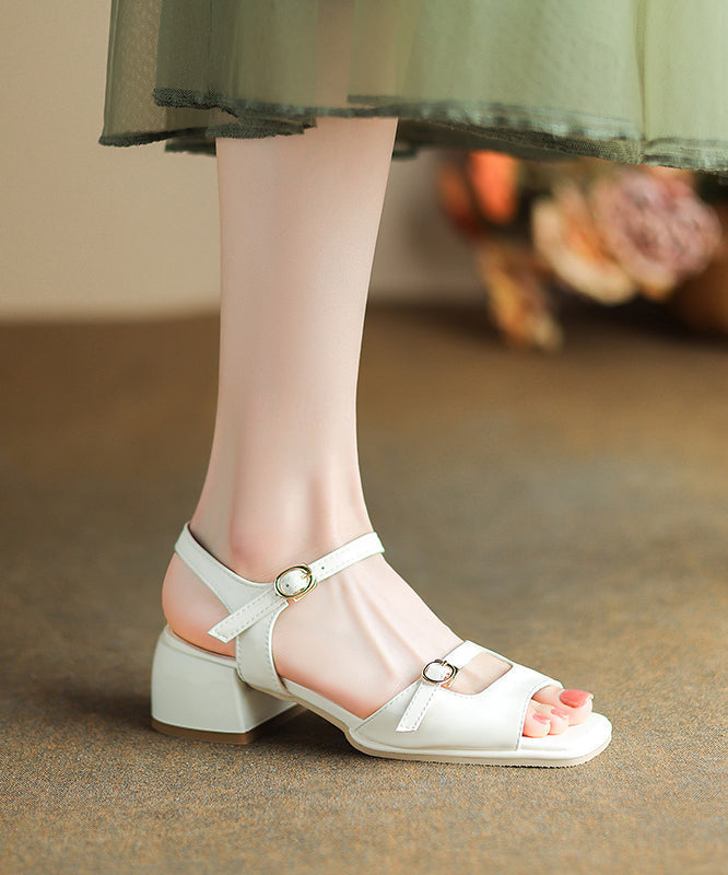 Green Chunky Heel Faux Leather Sandals Peep Toe