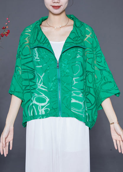 Green Cotton Upf 50+ Coat Jacket Zip Up Oversized Batwing Sleeve