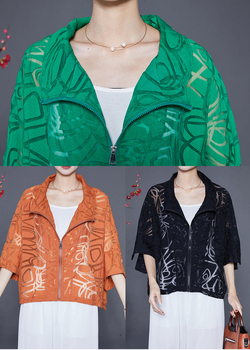 Green Cotton Upf 50+ Coat Jacket Zip Up Oversized Batwing Sleeve