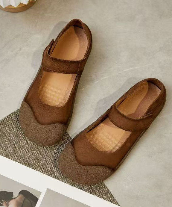 Green Cowhide Leather Flat Shoes for Splicing Buckle Strap