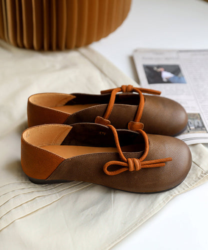 Green Cowhide Leather Flat Shoes for Unique Splicing Soft Flat Feet Shoes