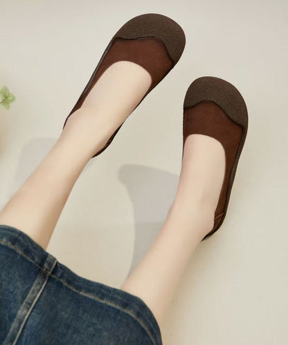 Green Cowhide Leather Comfy Splicing Flat Shoes