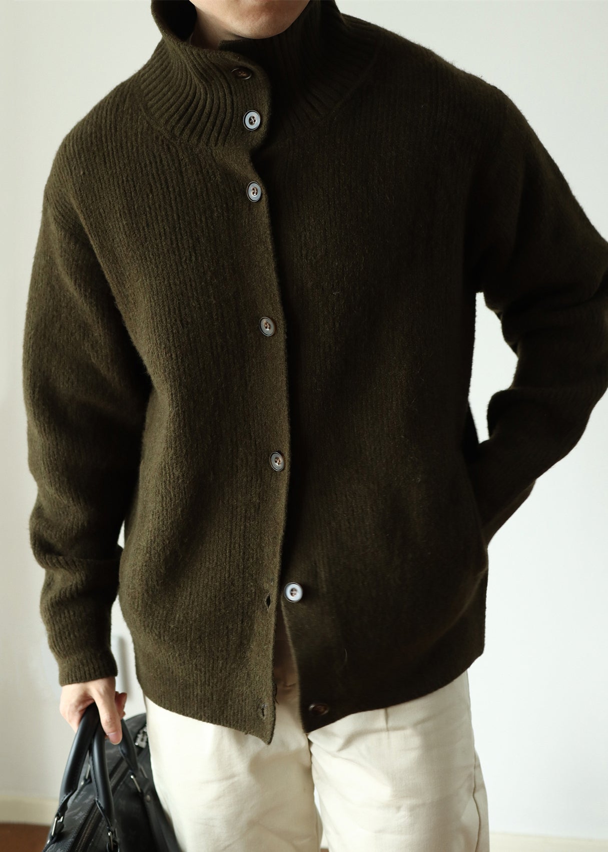 Green Cozy Woolen Winter Coats Stand Collar