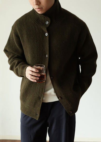 Green Cozy Woolen Winter Coats Stand Collar
