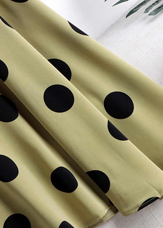 Green Dot High Waist Chiffon a Line Skirt Summer