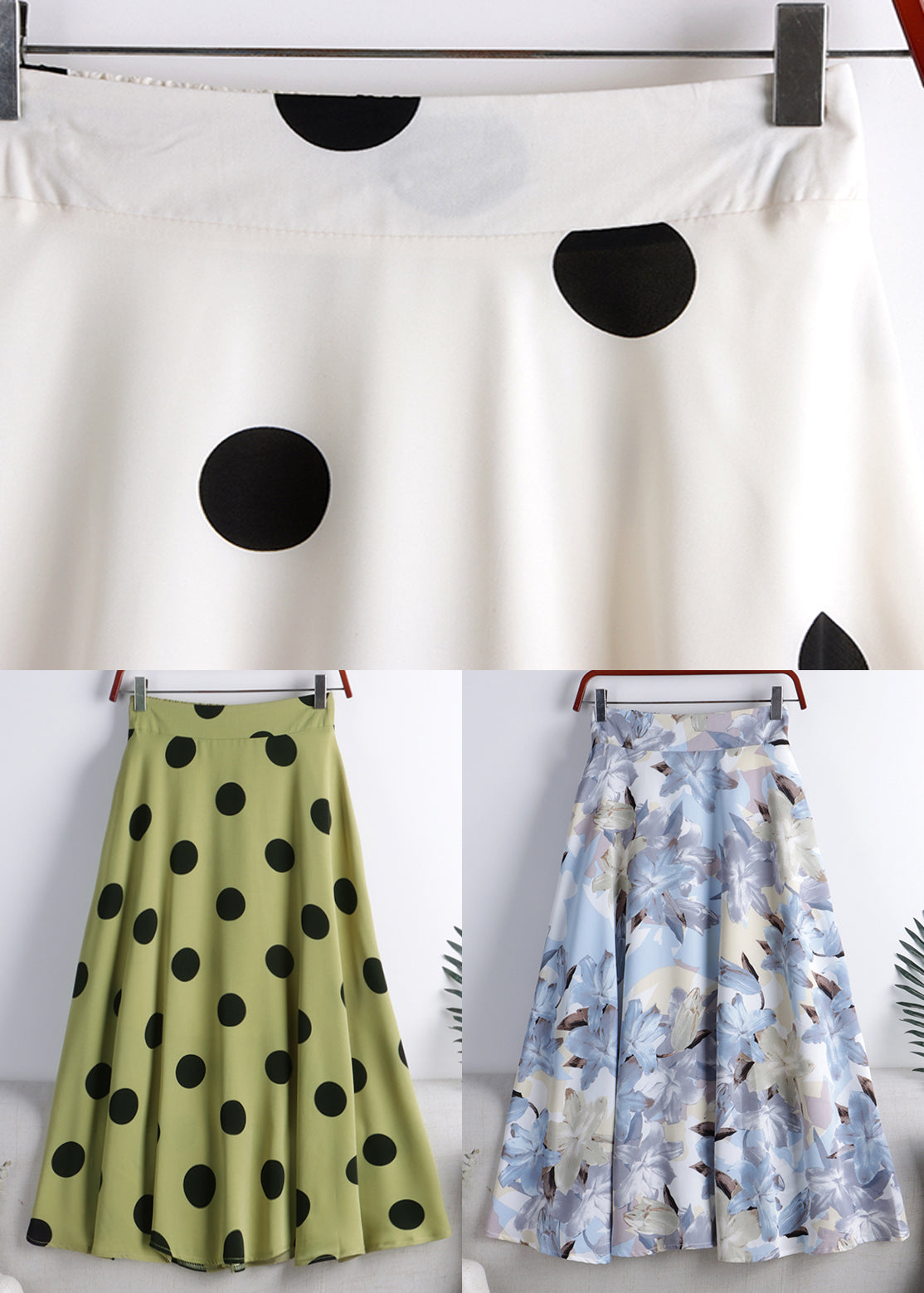 Green Dot High Waist Chiffon a Line Skirt Summer