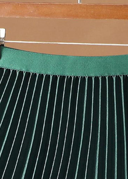 Green Elastic Waist Velour Tulle a Line Skirts Spring