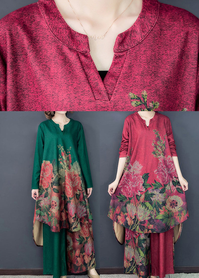 Green Silk Dress and Wide Leg Pants Two Pieces Set Low High Design Spring