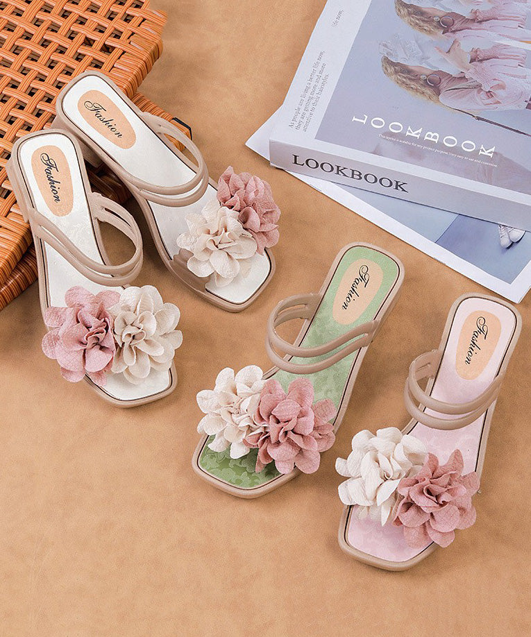 Green Splicing Chunky Slide Sandals Peep Toe