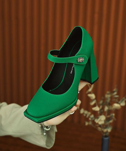 Green High Heels Faux Leather Buckle Strap Splicing